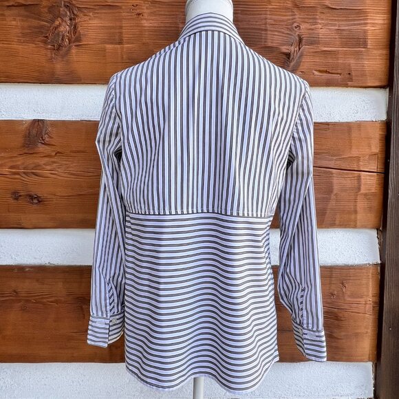 J. Jill Long-Sleeved, Striped, Button Shirt White Gray Beige. Stretch, Petite XS - Picture 7 of 13